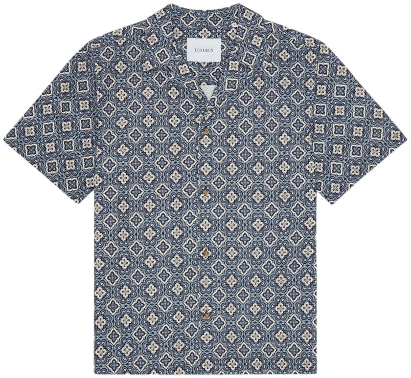 Les Deux Camicia Ss Lukas Arabesque Aop Blu Fog Blauw