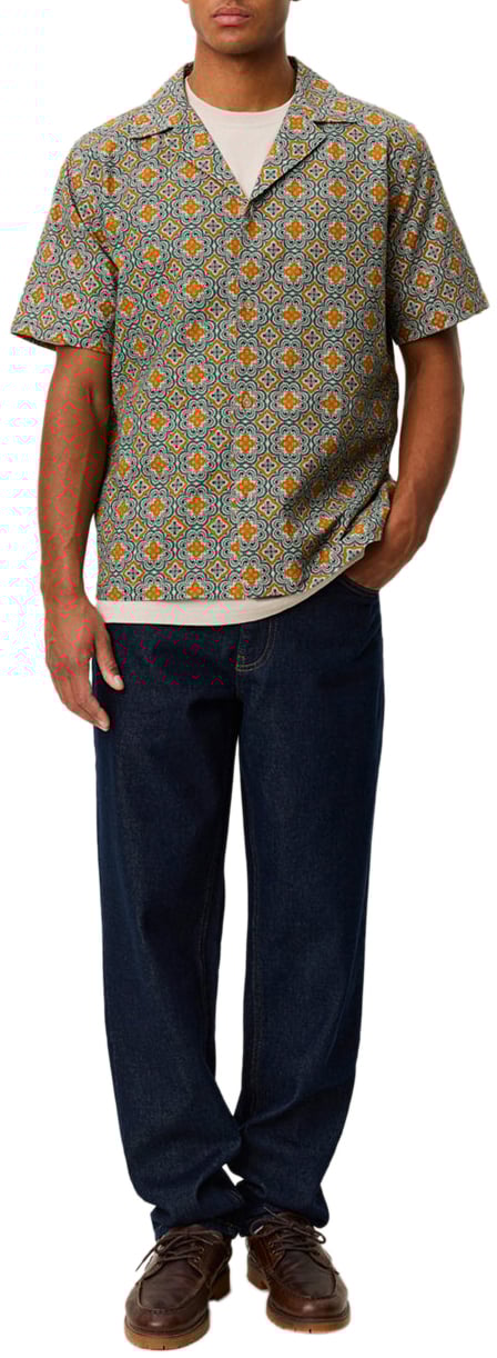 Les Deux Camicia Ss Lukas Arabesque Aop Sea Moss Green Divers