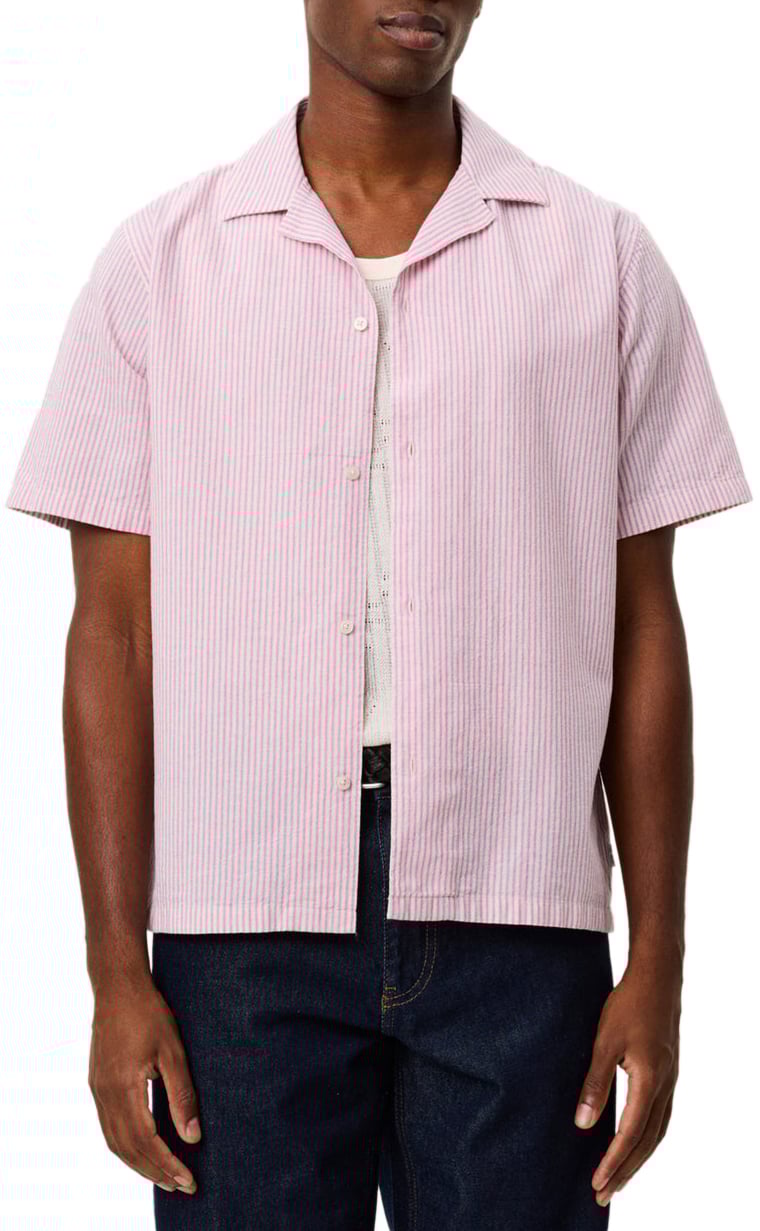 Les Deux Camicia Ss Lukas Stripe Linen Crocus Pink Divers