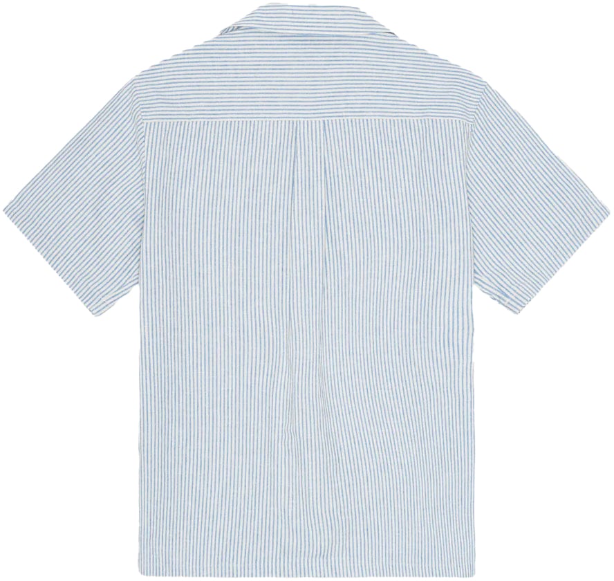 Les Deux chemise beu raye rayure blanc manche courte Blauw