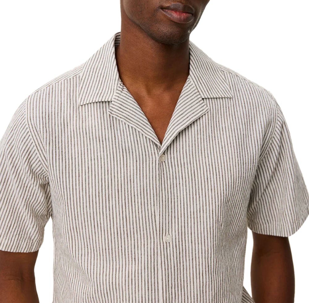 Les Deux chemise noir raye rayure blanc manche courte Bruin