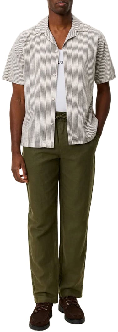 Les Deux chemise noir raye rayure blanc manche courte Bruin