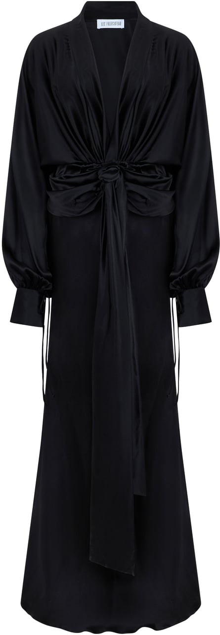 Les Filles d’Eva Long dress in draped satin Zwart