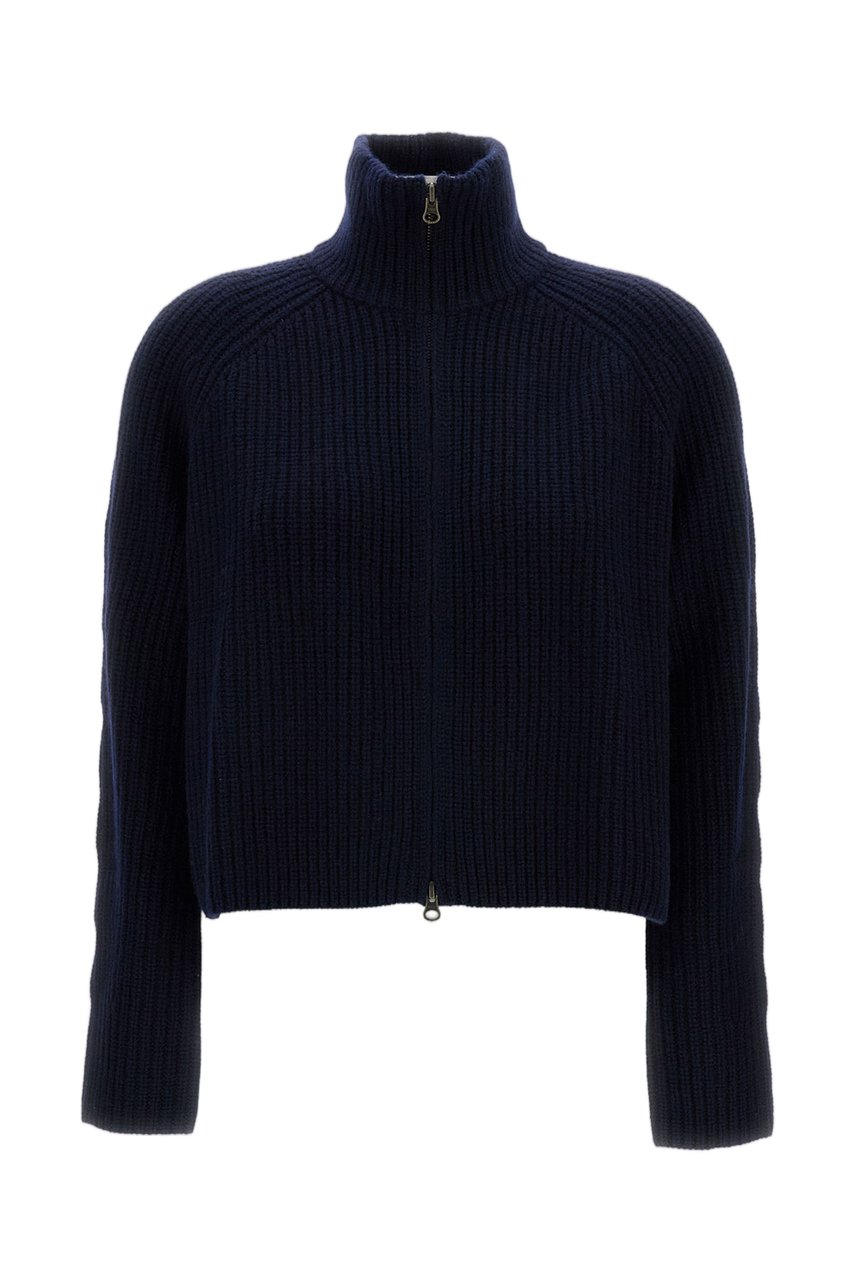 Lisa Yang Heavy-Knit Cashmere Cardigan with Cropped Cut and Zip Closure Blauw