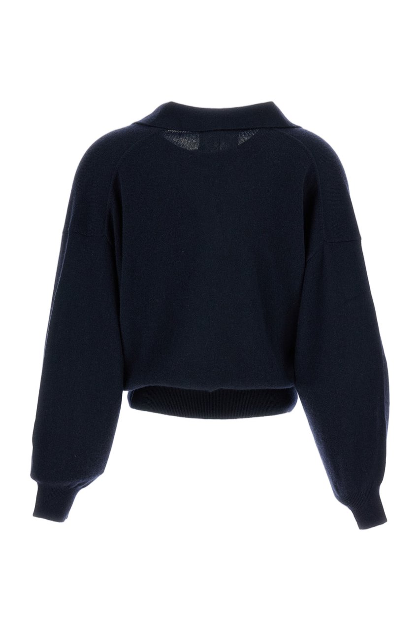 Lisa Yang Mid-Weight Pure Cashmere Polo Sweater with Ribbed Trims Blauw