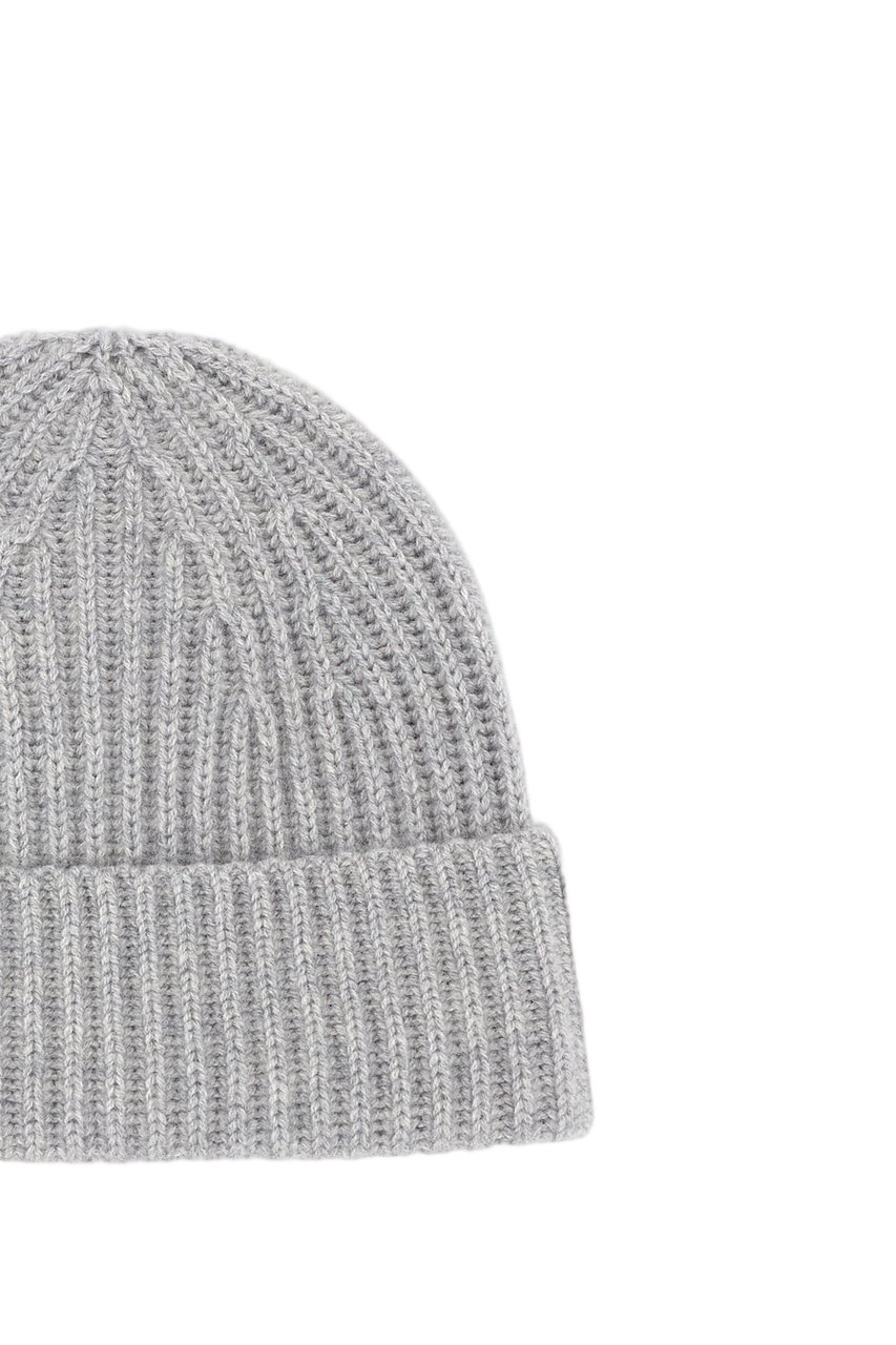 Lisa Yang Cashmere Beanie with Wide Ribbed Brim and Relaxed Fit Grijs