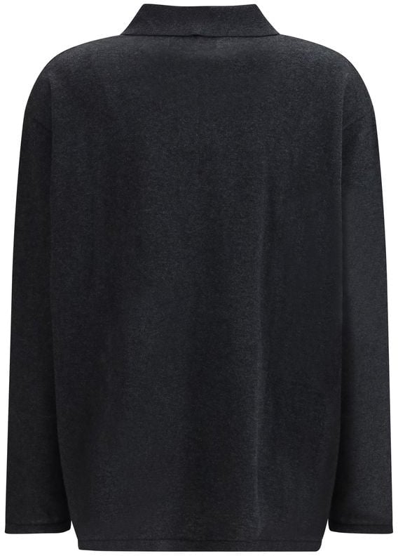 Lisa Yang Polo Collar Cotton Blend Sweater with Ribbed Trim Zwart