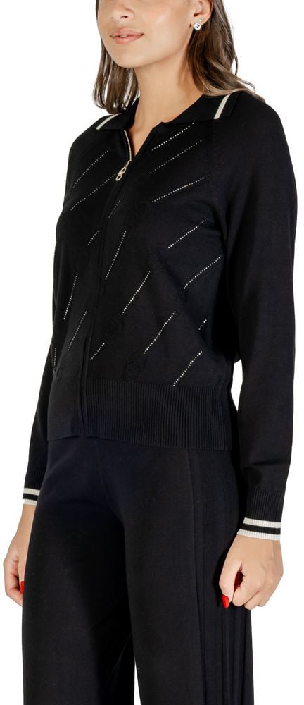 Liu Jo Black And White Viscose Cardigan Zwart