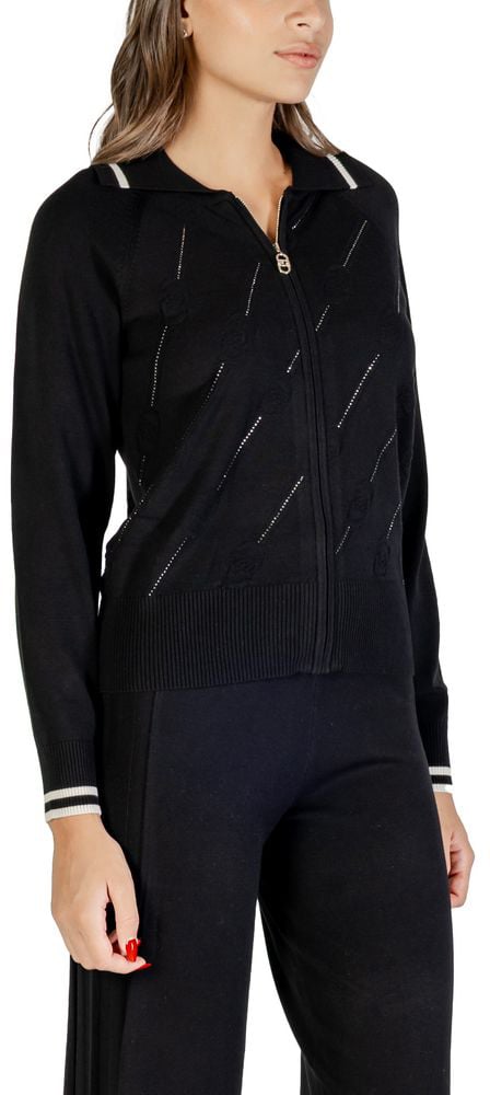 Liu Jo Black And White Viscose Cardigan Zwart