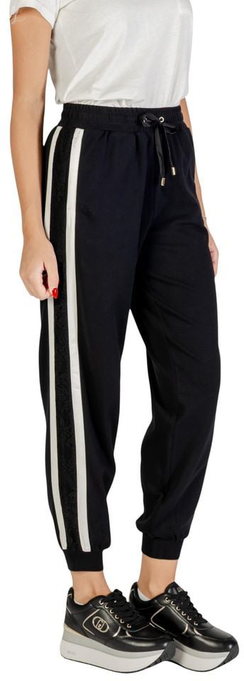 Liu Jo Black And White Cotton Joggers (Workout Pants) Zwart