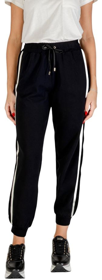 Liu Jo Black And White Cotton Joggers (Workout Pants) Zwart