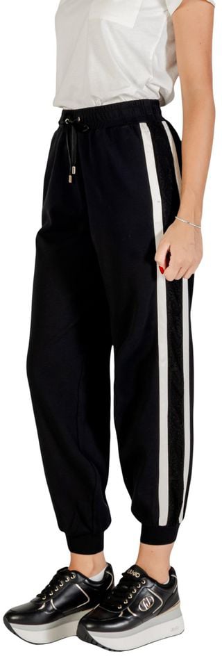 Liu Jo Black And White Cotton Joggers (Workout Pants) Zwart