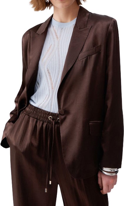 Liu Jo Crinkled Satin Belted Blazer Jacket Zwart