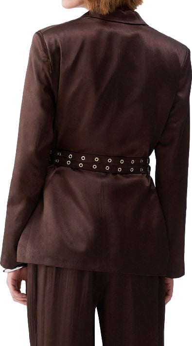 Liu Jo Crinkled Satin Belted Blazer Jacket Zwart