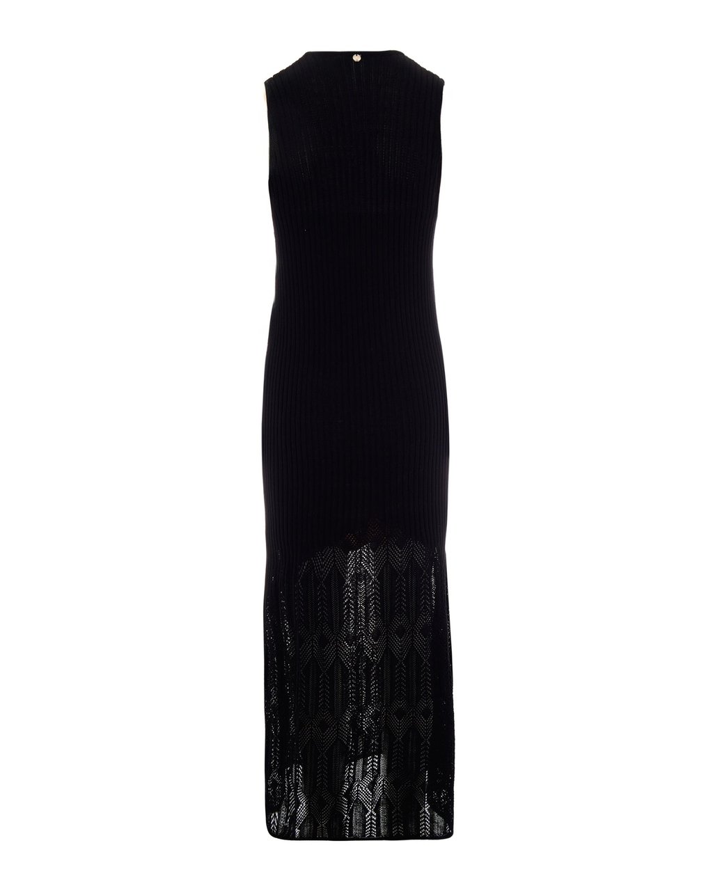 Liu Jo Open-Knit Maxi Dress with Round Neckline and Lining Zwart