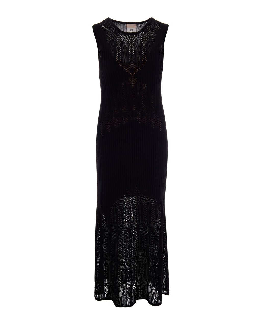 Liu Jo Open-Knit Maxi Dress with Round Neckline and Lining Zwart