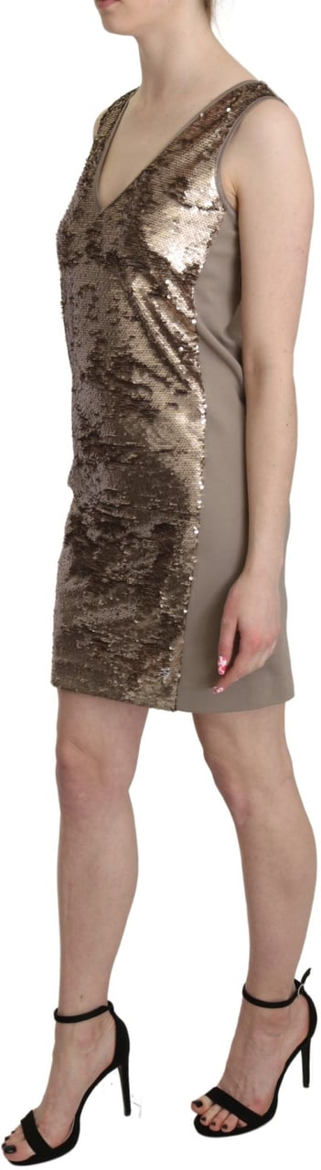 Liu Jo Brown Sequined V-neck Sleeveless Sheath Mini Dress Bruin