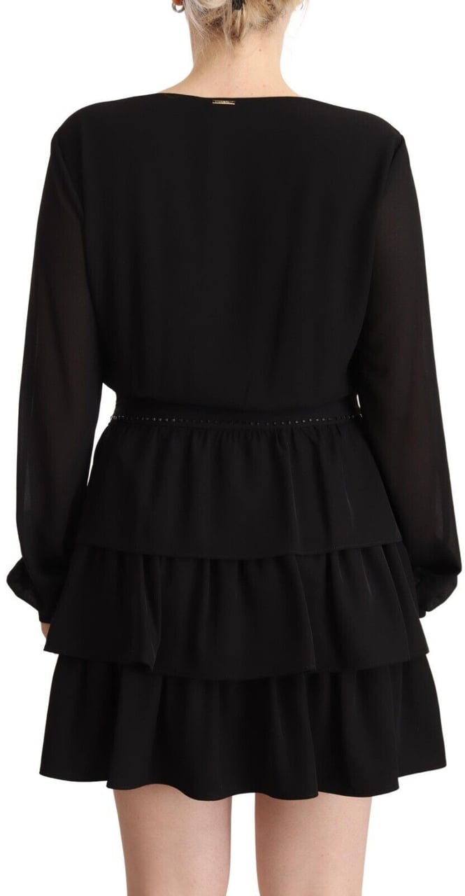 Liu Jo Black Polyester Long Sleeves V-neck Mini A-line Dress Zwart