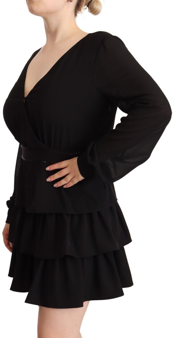 Liu Jo Black Polyester Long Sleeves V-neck Mini A-line Dress Zwart
