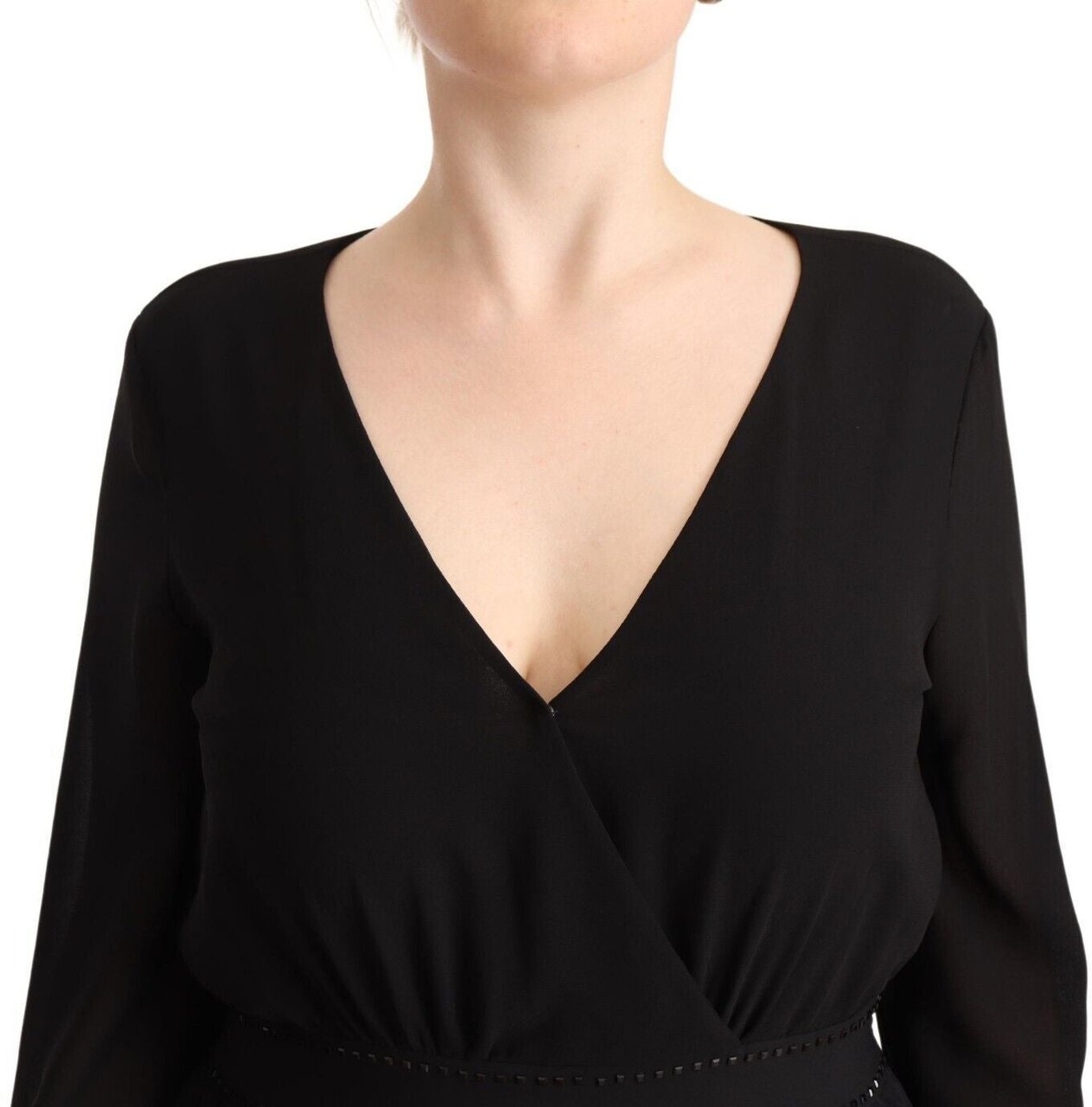 Liu Jo Black Polyester Long Sleeves V-neck Mini A-line Dress Zwart