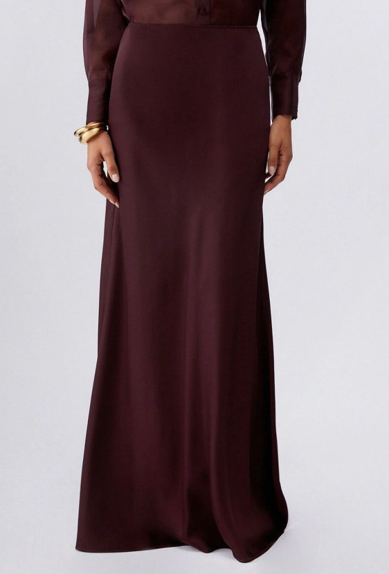 Liu Jo Flowing Viscose Satin Maxi Skirt with Subtle Train Maroon