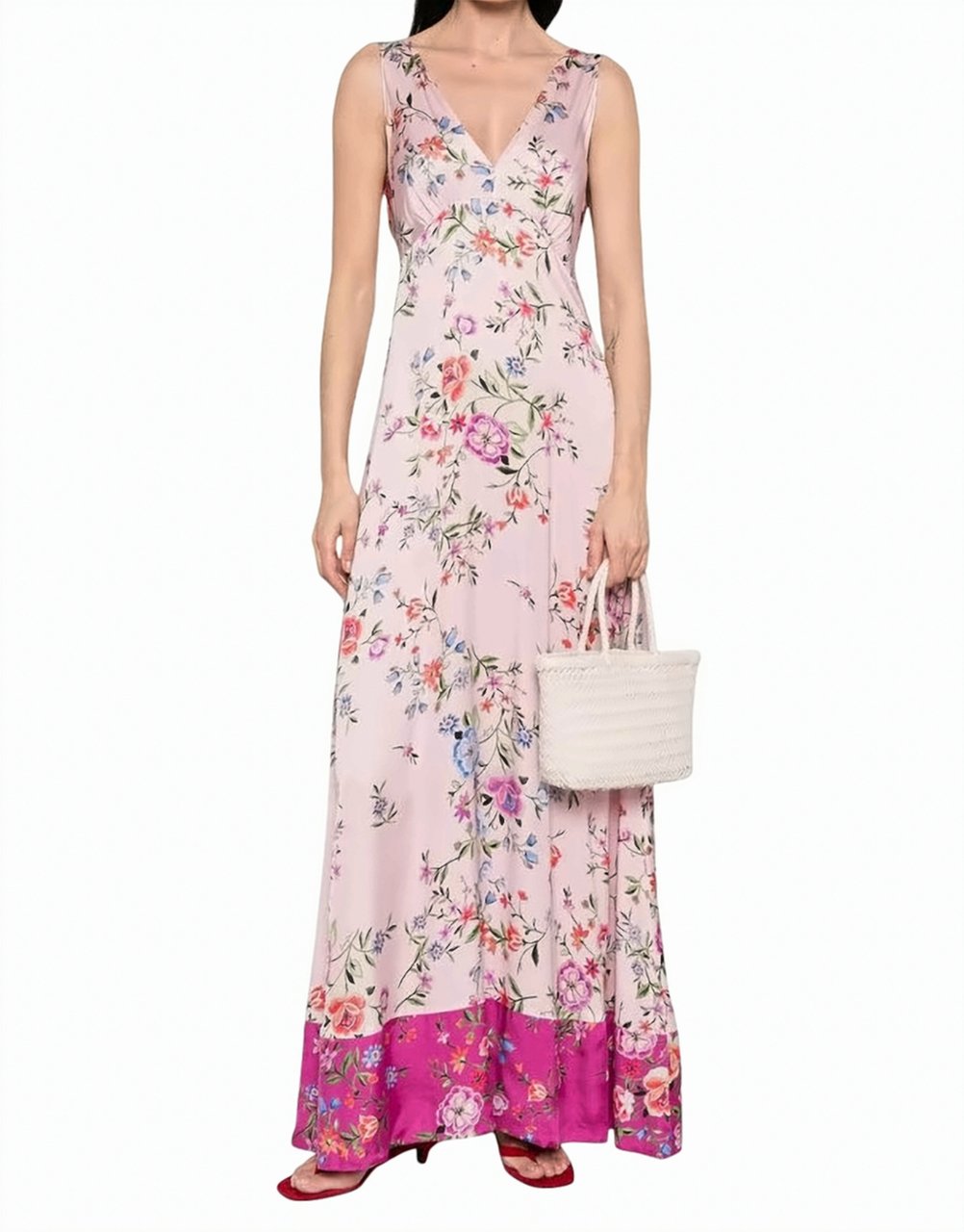 Liu Jo Long Floral V Neck Dress Roze