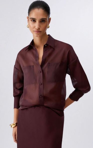 Liu Jo Translucent Organza Shirt With Patch Pockets Grijs