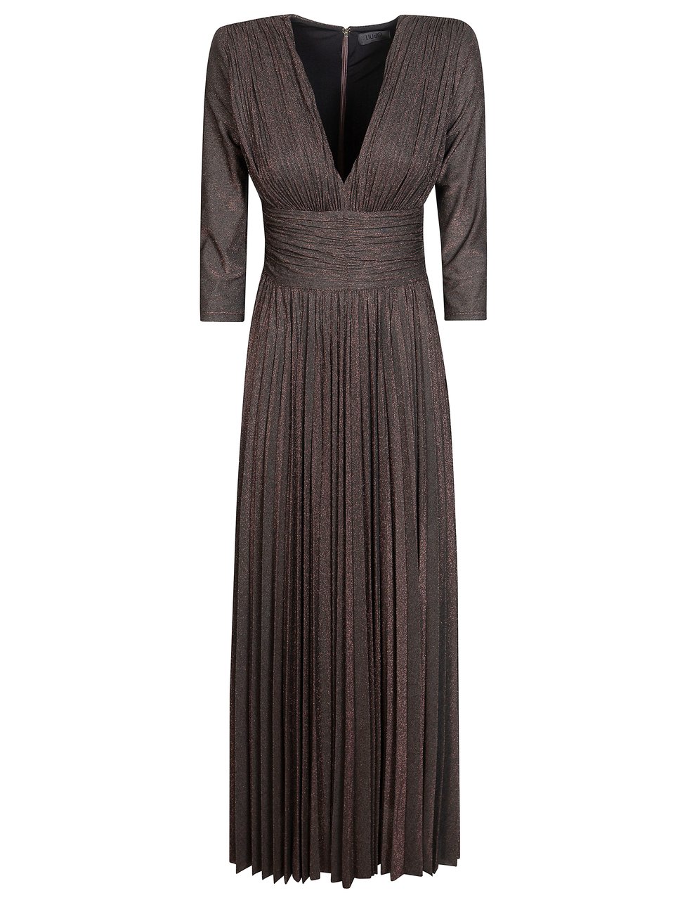Liu Jo Deep V-Neck Ribbed Shimmer Maxi Dress Bruin