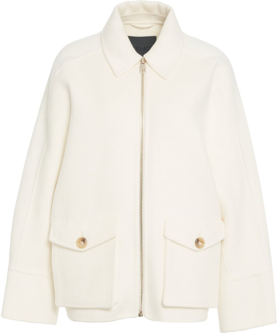 Liu Jo Wool-blend jacket with fringes Wit