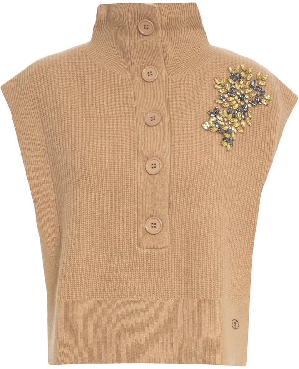 Liu Jo Knit vest with rhinestones Beige