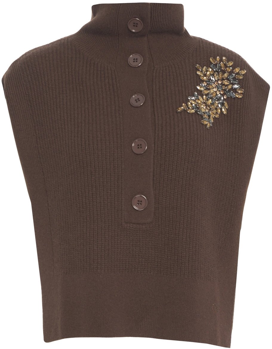 Liu Jo Knit vest with rhinestones Bruin