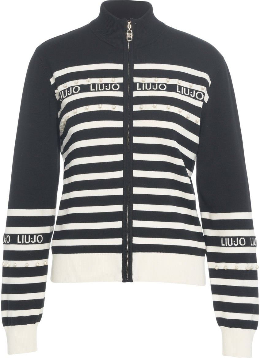 Liu Jo Cardigan with stripes and strass application Zwart