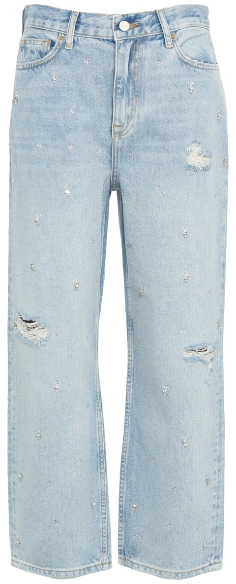 Liu Jo Straight leg jeans with rhinestones Blauw