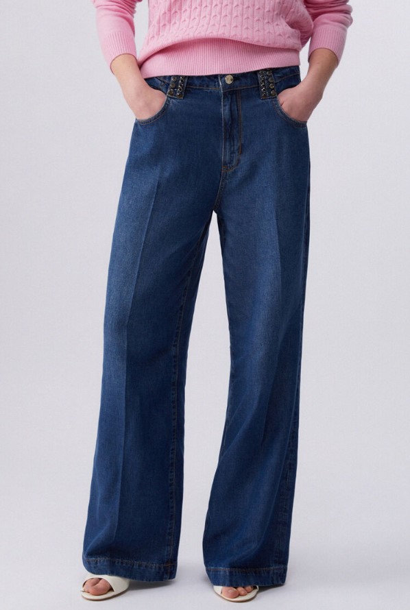 Liu Jo High-Waisted Flare Jeans With Jewel Belt Loops Blauw