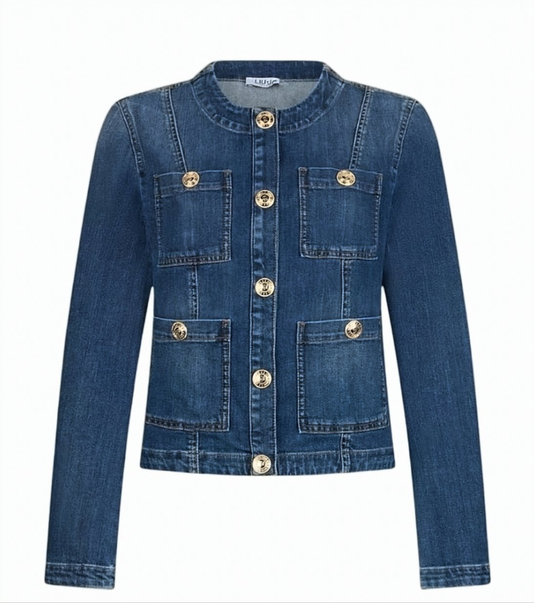Liu Jo Faded Denim Mandarin Collar Jacket Blauw