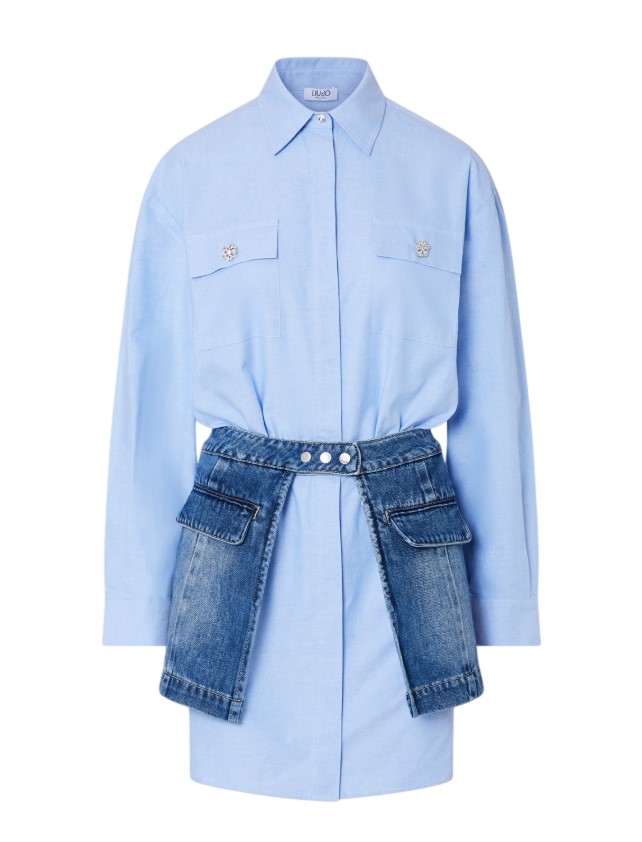 Liu Jo Shirt Dress In No-Stretch Denim With Classic Collar Blauw