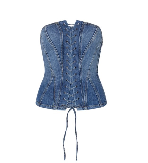 Liu Jo Structured Light Stonewash Denim Bustier Top Blauw