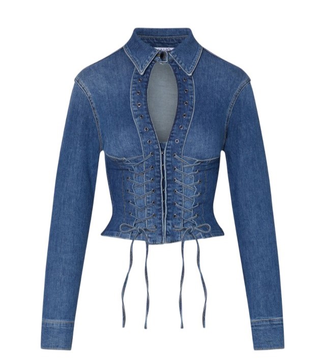 Liu Jo Light Stonewash Stretch Denim Shirt With Corset Details Blauw
