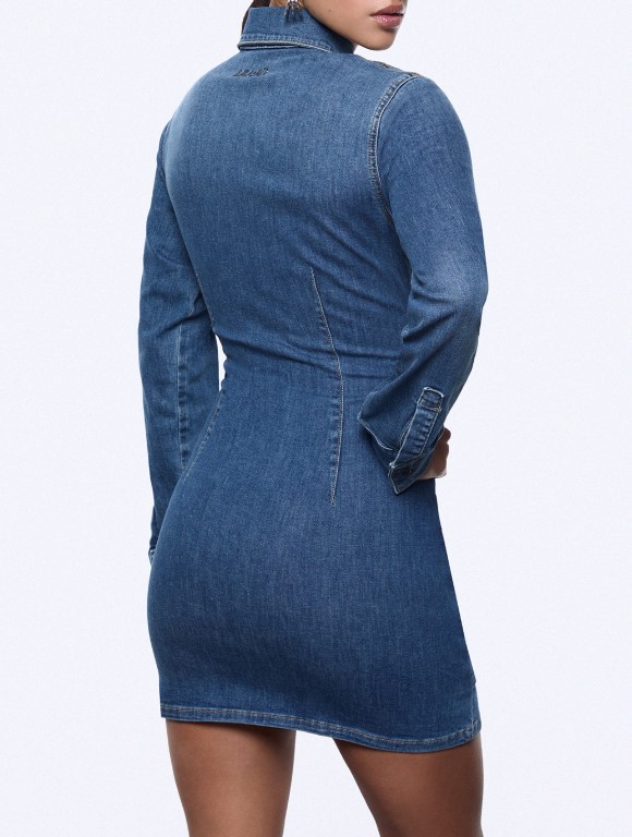 Liu Jo Fitted Short Denim Dress With Cut-Out And Lace-Up Detail Blauw