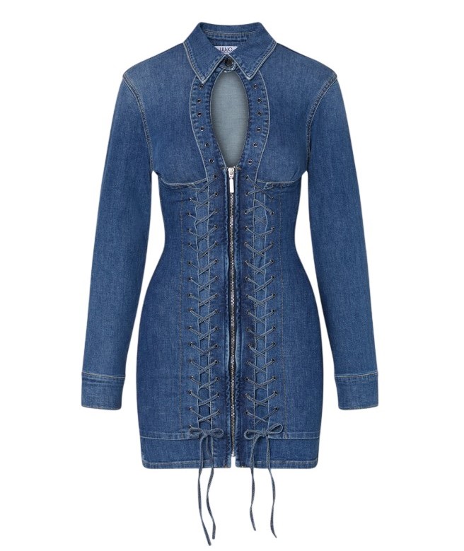 Liu Jo Fitted Short Denim Dress With Cut-Out And Lace-Up Detail Blauw