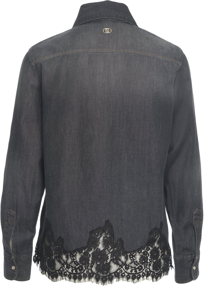 Liu Jo Denim blouse with lace Zwart