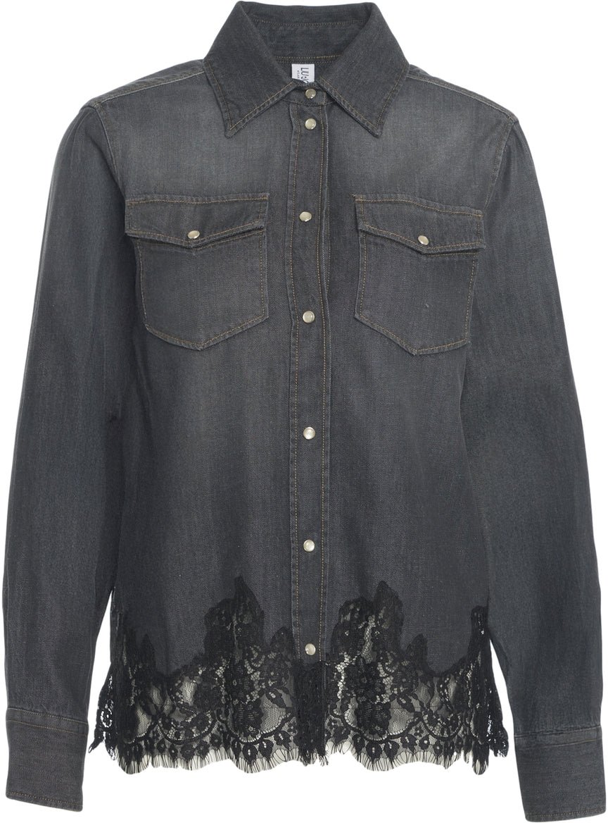 Liu Jo Denim blouse with lace Zwart