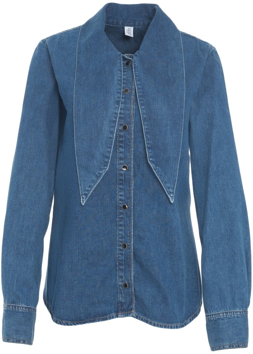 Liu Jo Denim blouse with bow collar Blauw