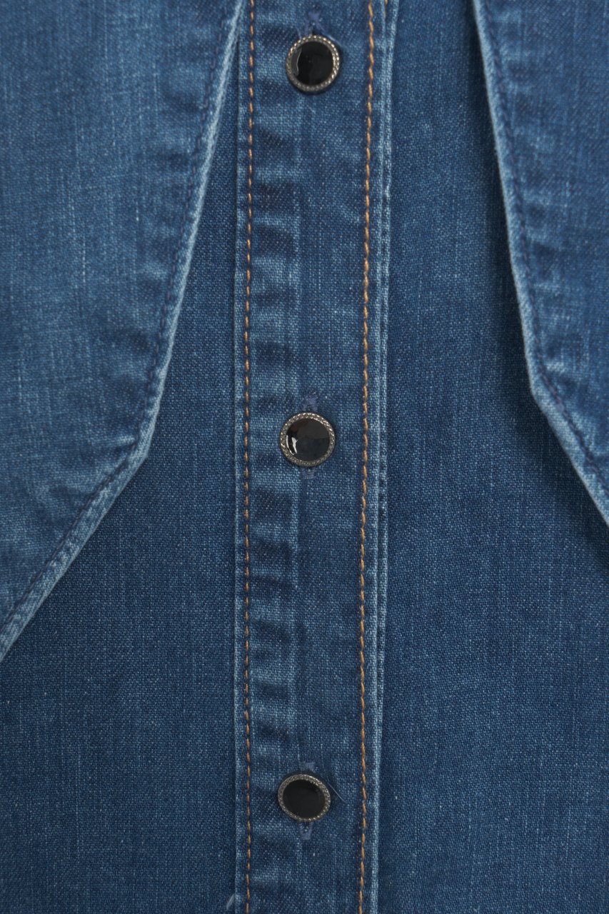 Liu Jo Denim blouse with bow collar Blauw