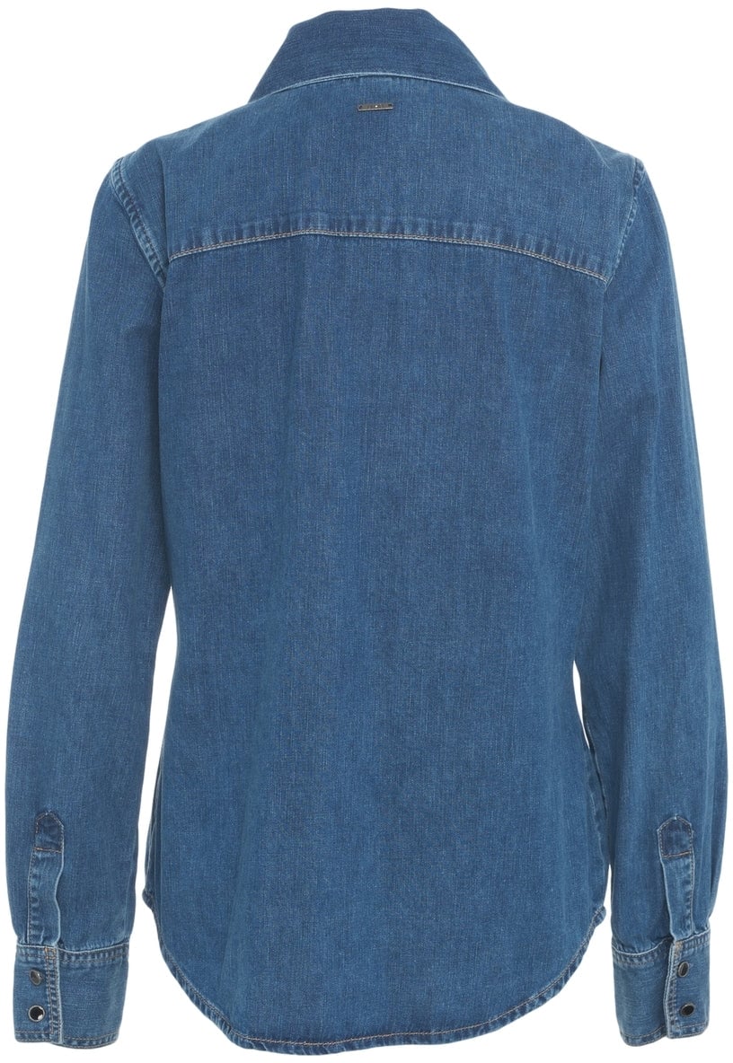 Liu Jo Denim blouse with bow collar Blauw
