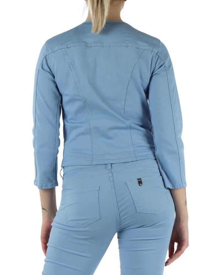 Liu Jo Three-Quarter Sleeve Blue Jacket With Floral Scarf Detail Blauw