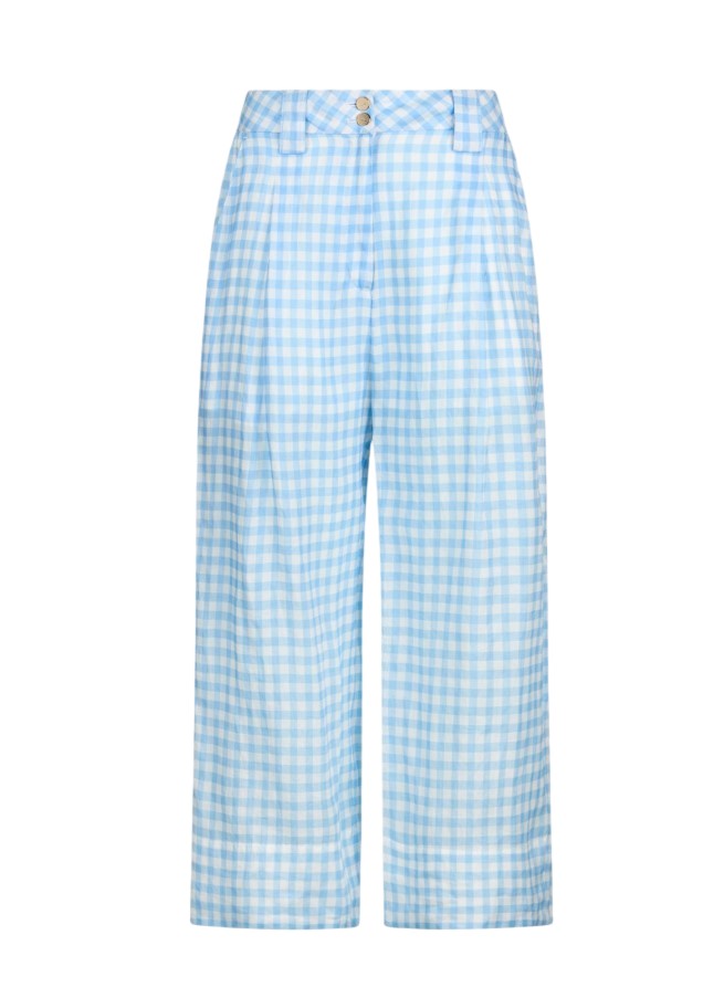 Liu Jo Cropped Vichy Trousers With Front Pleats And Side Pockets Blauw