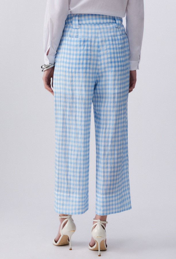 Liu Jo Cropped Vichy Trousers With Front Pleats And Side Pockets Blauw