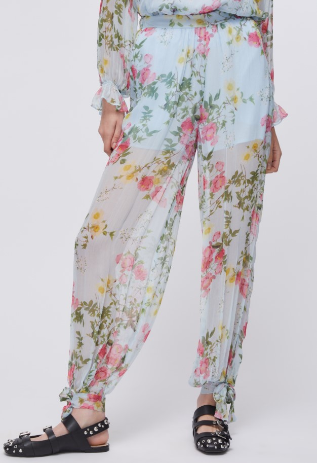 Liu Jo Floral Print Creponne Trousers With Ankle Bow Detail Wit