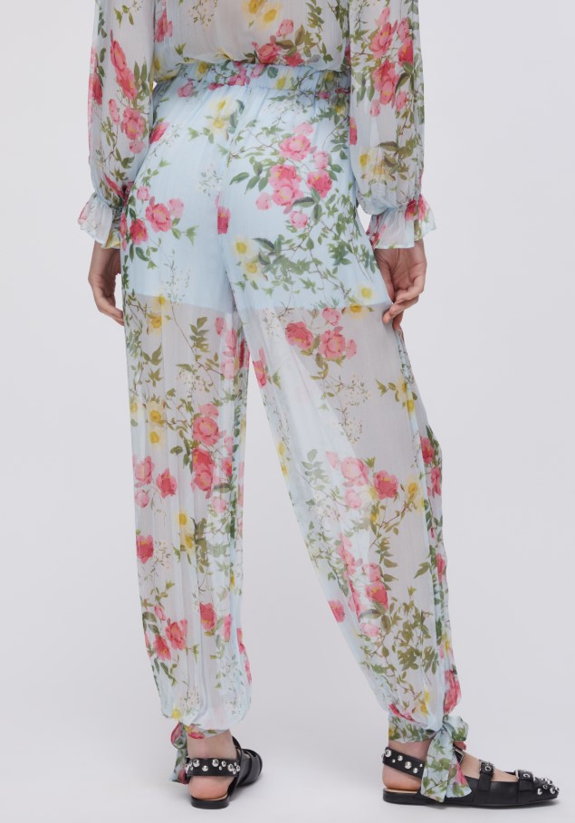 Liu Jo Floral Print Creponne Trousers With Ankle Bow Detail Wit